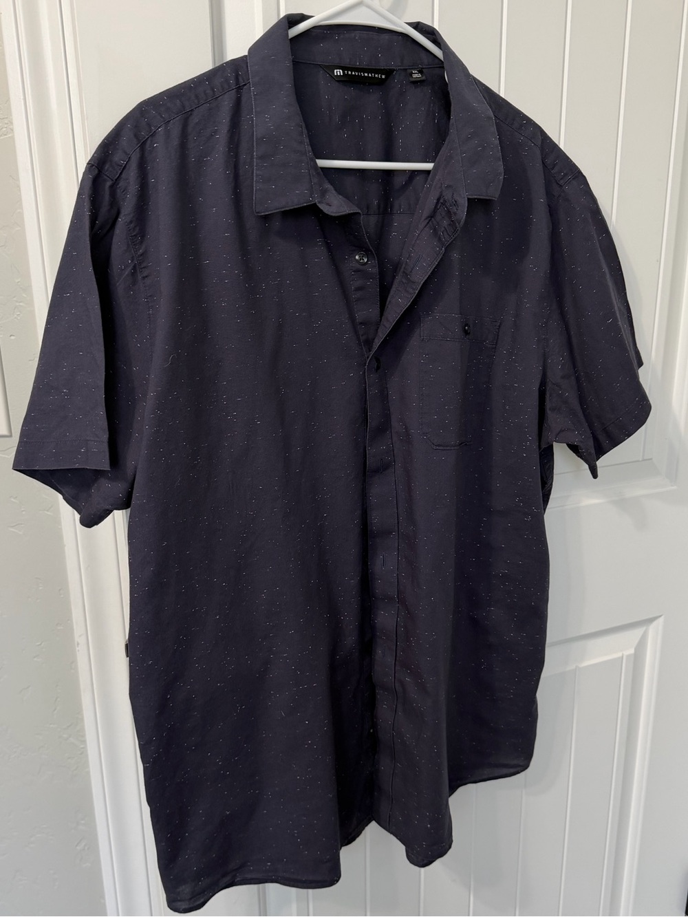 Travis Mathew Short-Sleeve Button-Down Shirt - Navy with Subtle Speckle